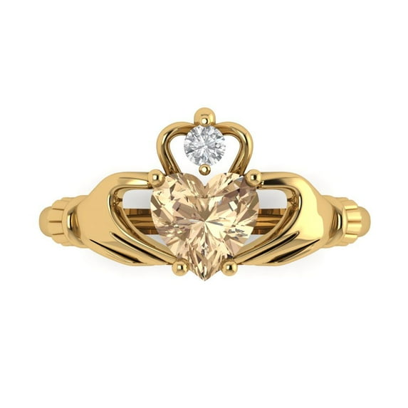 Clara Pucci 14K Yellow Gold 1.06ct YellowMoissanite Claddagh Ring for Women