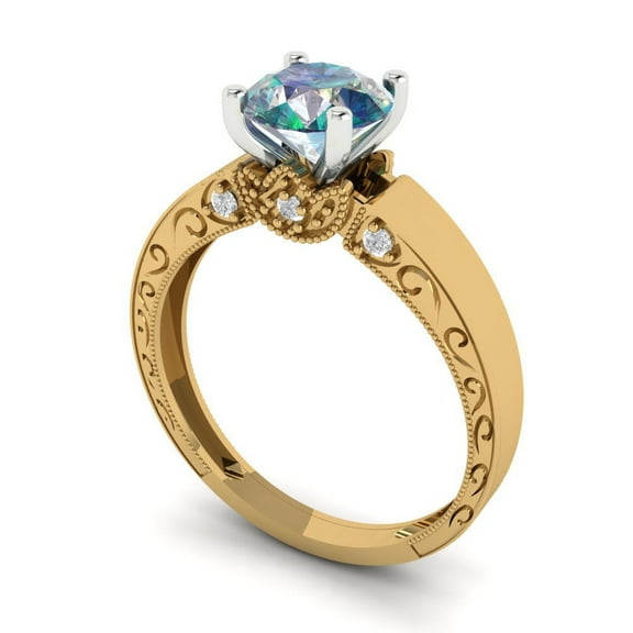 1.06 ct Round Cut Blue Moissanite Solitaire Engagement Ring for Women in 18K Yellow/White Gold