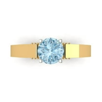 1.06 ct Round Cut Natural Aquamarine Solitaire 18K Yellow/White Gold Womens Engagement Ring