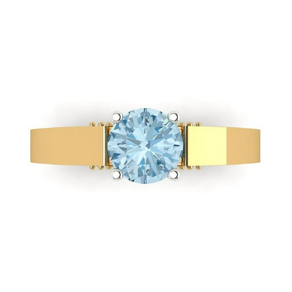 1.06 ct Round Cut Natural Aquamarine Solitaire 18K Yellow/White Gold Womens Engagement Ring