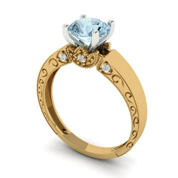 1.06 ct Round Cut Natural Aquamarine Solitaire Engagement Ring for Women in 18K Yellow/White Gold