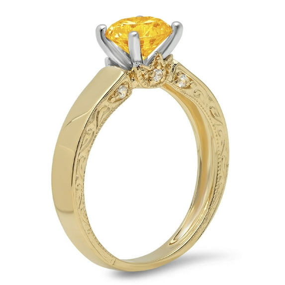 1.06 ct Round Cut Natural Citrine Solitaire Engagement Ring for Women in 18K Yellow/White Gold