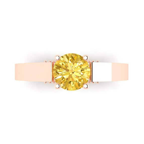 1.06 ct Round Cut Natural Citrine Solitaire with Simulated Diamond Accents 18K Rose Gold Womens Engagement Ring