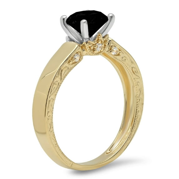1.06 ct Round Cut Natural Onyx Solitaire Engagement Ring for Women in 18K Yellow/White Gold