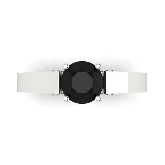 1.06 ct Round Cut Natural Onyx Solitaire with Accents Engagement Ring for Women in 14K White Gold