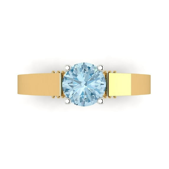 1.06 ct Round Cut Natural Swiss Blue Topaz Solitaire 18K Yellow/White Gold Womens Engagement Ring