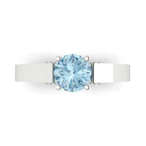 1.06 ct Round Cut Natural Swiss Blue Topaz Solitaire with Accents Engagement Ring for Women in 14K White Gold