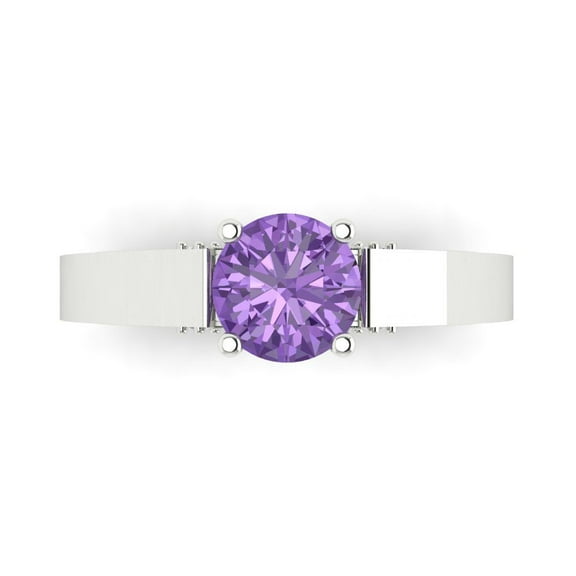 1.06 ct Round Cut Simulated Alexandrite Solitaire with Accents Engagement Ring for Women in 14K White Gold