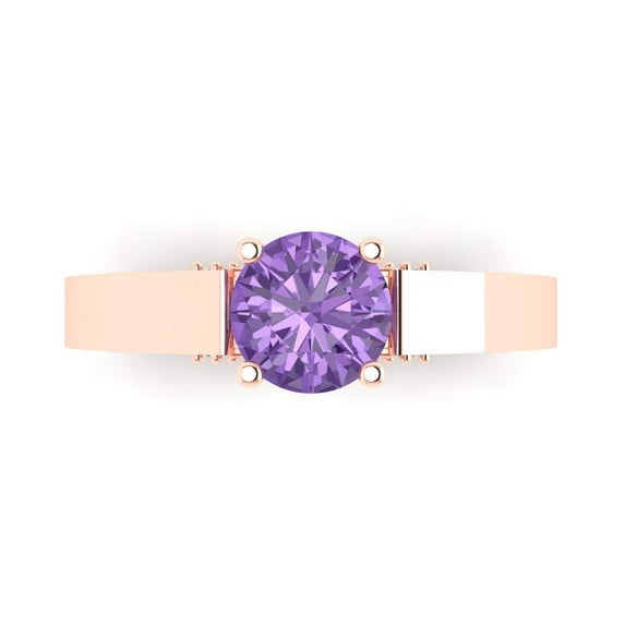 Clara Pucci 14K Rose Gold Solid Gold Alexandrite Solitaire with Accents Anniversary Ring for Women - 1.06 cttw Round Cut