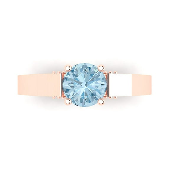 1.06 ct Round Cut Simulated Blue Diamond Solitaire with Accents Engagement Ring for Women in 18K Rose Gold