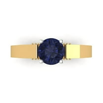 1.06 ctw Solitaire Anniversary Ring for Women | Round Cut Simulated Blue Sapphire | Hyperallergenic Solid 18K Yellow/White Gold