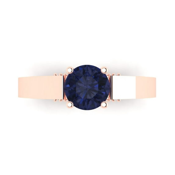 1.06 ct Round Cut Simulated Blue Sapphire Solitaire with Accents Engagement Ring for Women in 18K Rose Gold