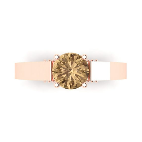 1.06 ct Round Cut Simulated Champagne Diamond Solitaire with Accents Engagement Ring for Women in 18K Rose Gold