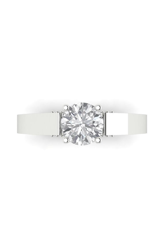 1.06 ct Round Cut Simulated Diamond Solitaire with Accents Engagement Ring for Women in 14K White Gold