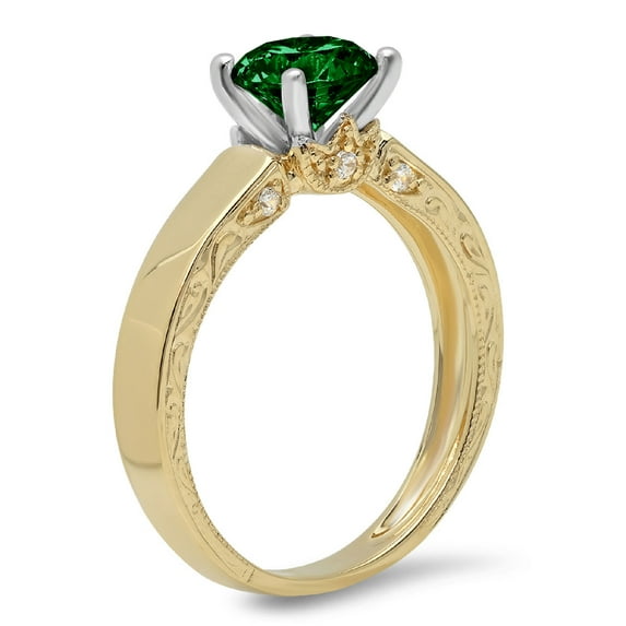 1.06 ct Round Cut Simulated Emerald Solitaire Engagement Ring for Women in 14K Yellow/White Gold