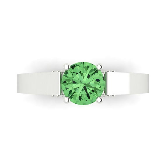 1.06 ct Round Cut Simulated Green Diamond Solitaire with Simulated Diamond Accents 18K White Gold Womens Engagement Ring