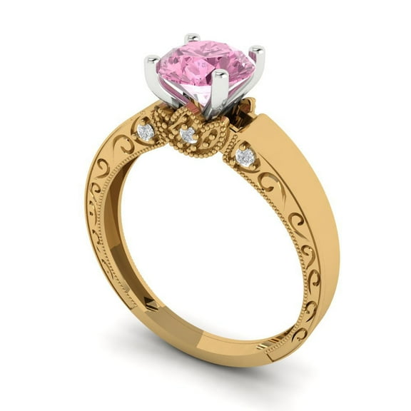 1.06 ct Round Cut Simulated Pink Diamond Solitaire Engagement Ring for Women in 18K Yellow/White Gold