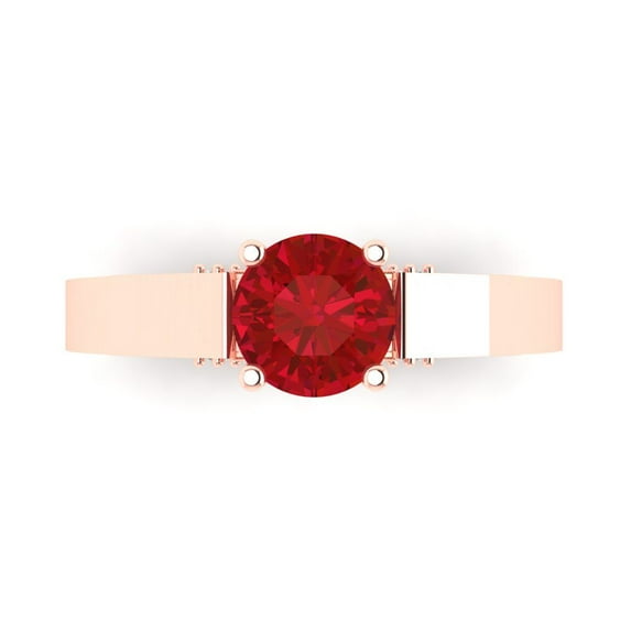 Clara Pucci 14K Rose Gold 1.06ct Ruby Solitaire with Accents Ring for Women