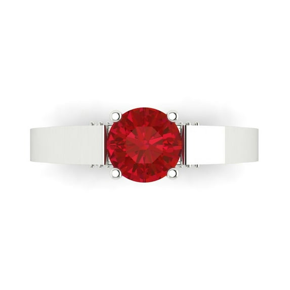 1.06 ct Round Cut Simulated Ruby Solitaire with Simulated Diamond Accents 18K White Gold Womens Engagement Ring