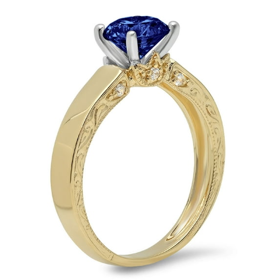 1.06 ct Round Cut Simulated Tanzanite Solitaire Engagement Ring for Women in 18K Yellow/White Gold