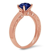 1.06 ct Round Cut Simulated Tanzanite Solitaire with Accents Engagement Ring for Women in 14K Rose Gold