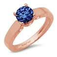 thumbnail image 1 of 1.06 ct Round Cut Simulated Tanzanite Solitaire with Simulated Diamond Accents 18K Rose Gold Womens Engagement Ring, 1 of 5