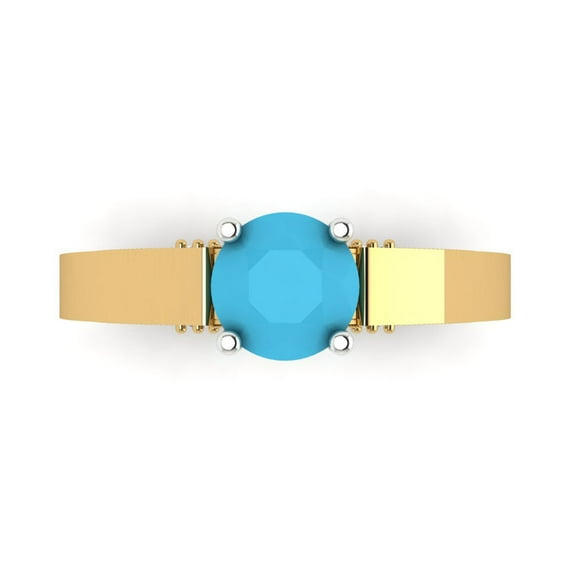 Clara Pucci 14K Yellow/White Gold 1.06ct Turquoise Solitaire Ring for Women