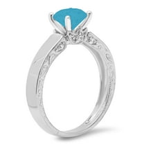 1.06 ct Round Cut Simulated Turquoise Solitaire with Accents Engagement Ring for Women in 14K White Gold
