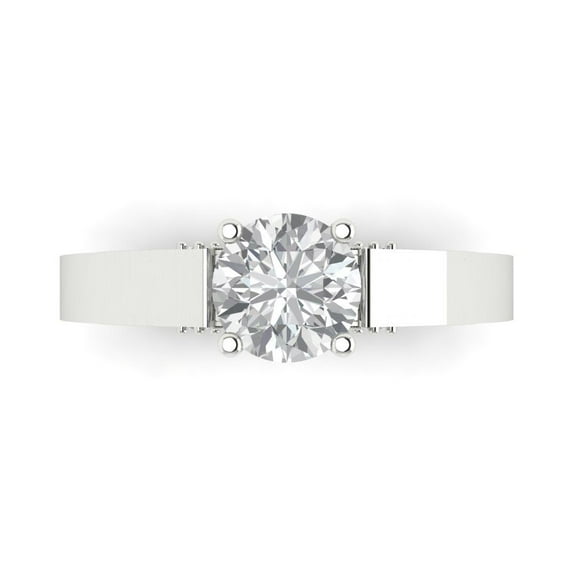 1.06 ct Round Cut White Sapphire Solitaire with Accents Engagement Ring for Women in 14K White Gold