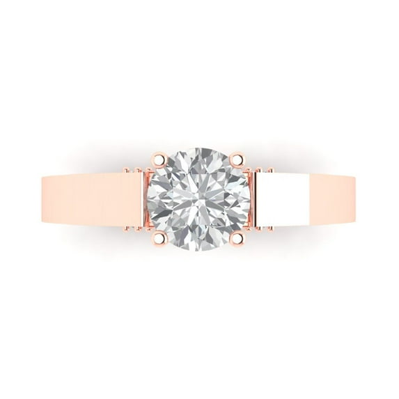1.06 ct Round Cut White Sapphire Solitaire with Simulated Diamond Accents 18K Rose Gold Womens Engagement Ring