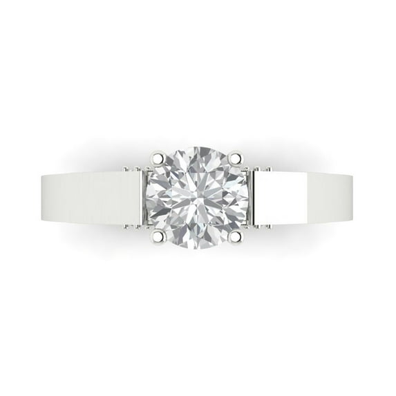 1.06 ct Round Cut White Sapphire Solitaire with Simulated Diamond Accents 18K White Gold Womens Engagement Ring