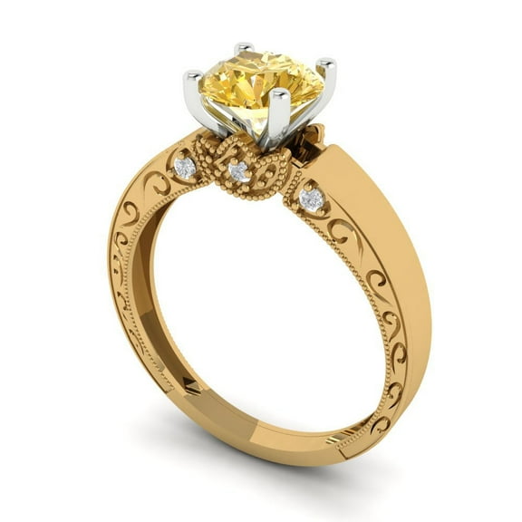 1.06 ct Round Cut Yellow Moissanite Solitaire Engagement Ring for Women in 18K Yellow/White Gold