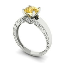 1.06 ct Round Cut Yellow Moissanite Solitaire with Accents Engagement Ring for Women in 18K White Gold