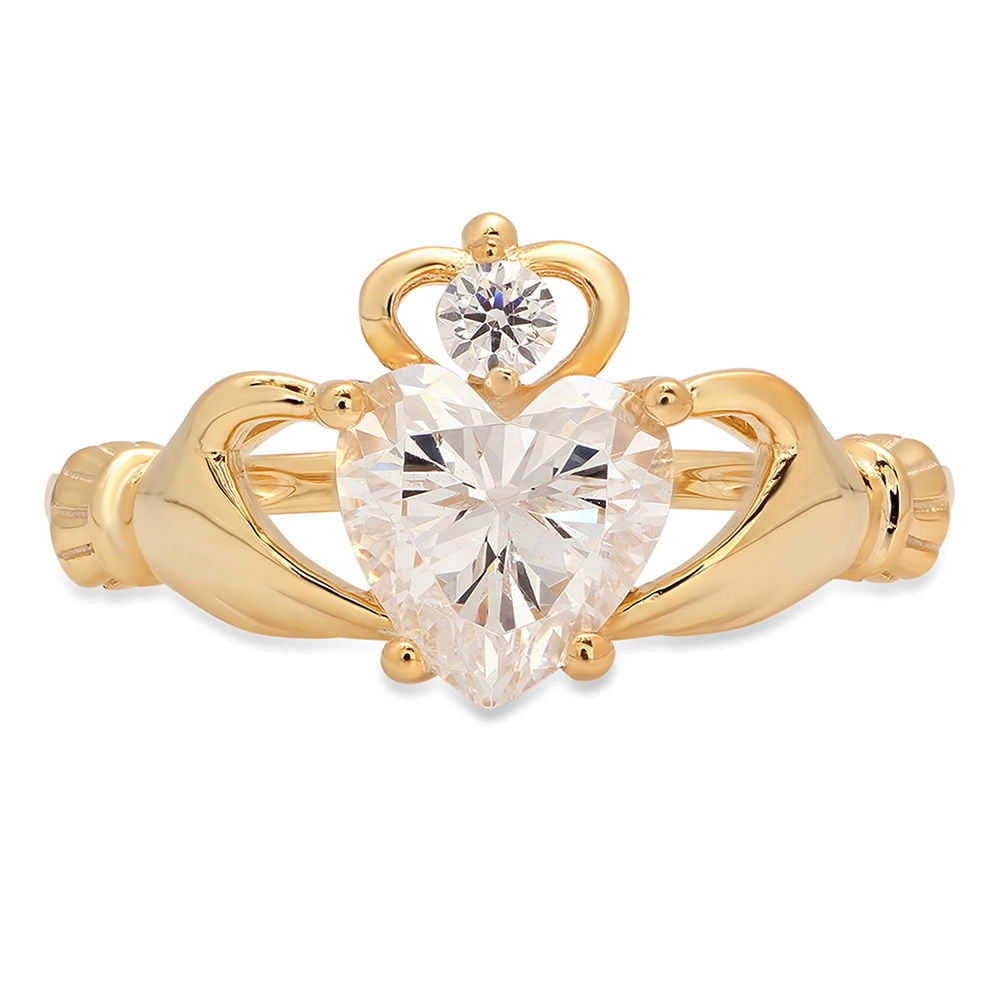 10k Yellow Gold Ruby Claddagh Ring – Promise, Engagement Or Wedding Ring With Open Heart Design - View #3