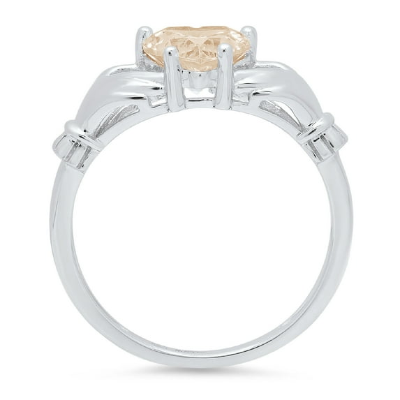 1.05 ct Heart Cut Simulated Champagne Diamond Claddagh Engagement Ring for Women in 14K White Gold