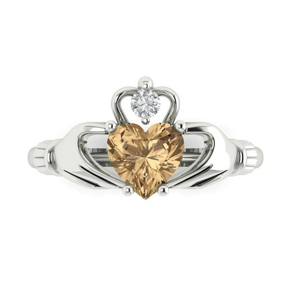 Clara Pucci 14K White Gold 1.05ct Champagne Claddagh Ring for Women