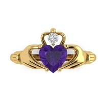Claddagh Engagement Ring for Women - 1.06ct Natural Amethyst in 18K Yellow Gold Promise Ring