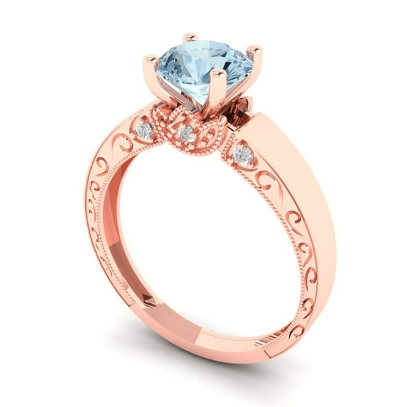 1.06 ct Round Cut Natural Swiss Blue Topaz Solitaire with Accents Engagement Ring for Women in 18K Rose Gold
