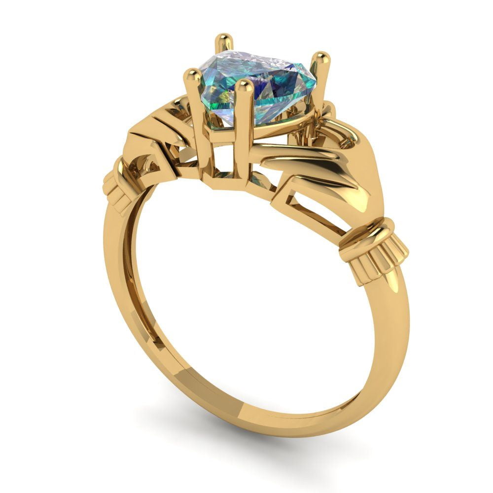 10k Yellow Gold Open Heart Claddagh Ring With Genuine Emerald - Solitaire Promise Ring (Size 6) - View #6