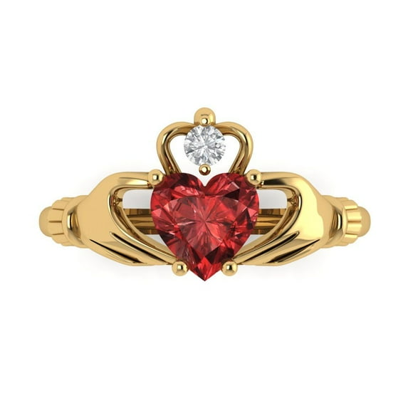 1.06 ctw Claddagh Anniversary Ring for Women | Heart Cut Natural Garnet | Hyperallergenic Solid 18K Yellow Gold