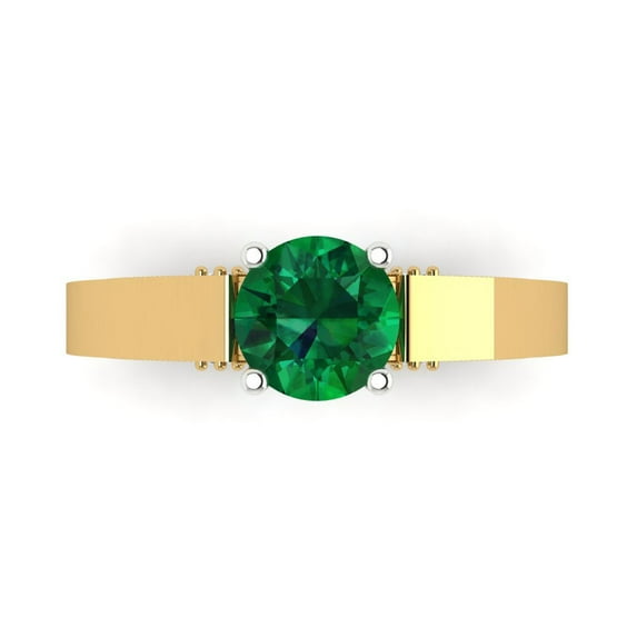 1.06 ctw Solitaire Anniversary Ring for Women | Round Cut Simulated Emerald | Hyperallergenic Solid 18K Yellow/White Gold