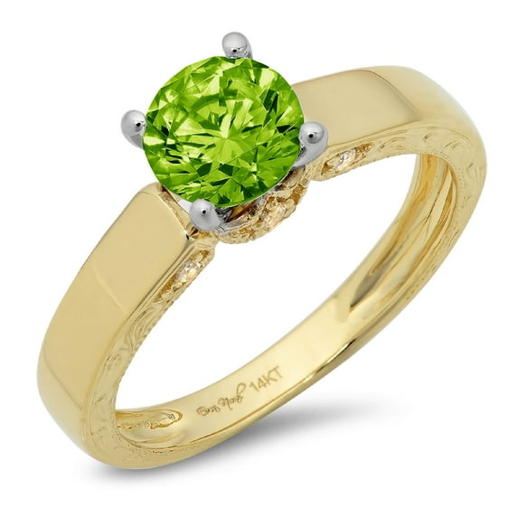 1.06 ct Round Cut Natural Peridot Solitaire 14K Yellow/White Gold Womens Engagement Ring