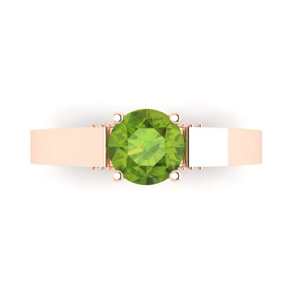 1.06 ct Round Cut Natural Peridot Solitaire with Simulated Diamond Accents 18K Rose Gold Womens Engagement Ring