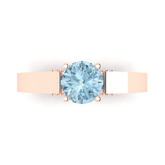 1.06 ctw Solitaire with Zirconia Diamond Accents Anniversary Ring for Women | Round Cut Natural Sky Blue Topaz | Hyperallergenic Solid 18K Rose Gold