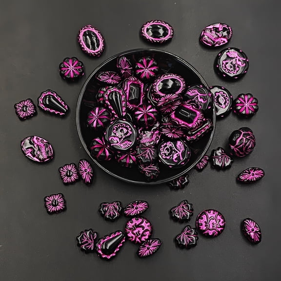 AcriJoy Loose Spacer Beads Mixed Black Base with Plum Purple Sauce Effect Acrylic DIY 1.06oz