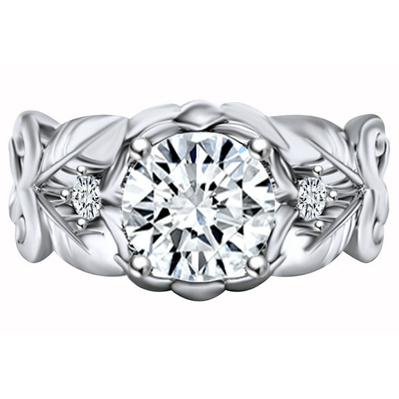 AFFY 1.07 Carat Round Shape Moissanite & Natural Diamond Engagement Ring 14K Solid White Gold Ring Size-5