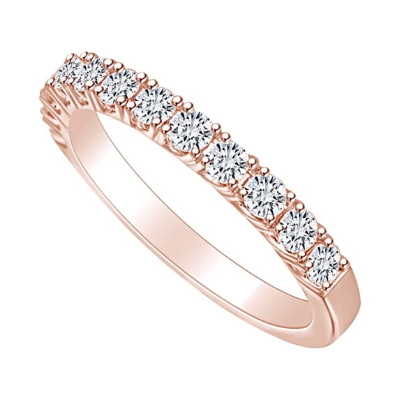 AFFY 1.07 Carat Round White Natural Diamond Half Eternity Wedding Band Ring 18K Solid Rose Gold Ring Size-7