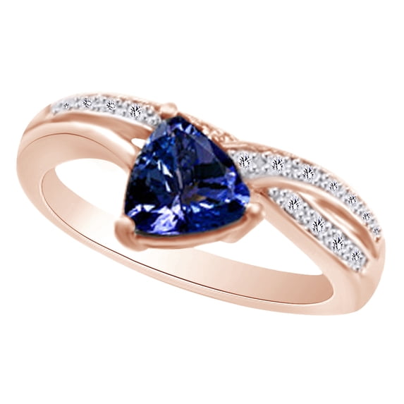 AFFY (1.08ct) Simulated Blue Tanzanite & White Diamond Split Band Engagement Ring In 14k Solid Gold With Ring Size 10.5