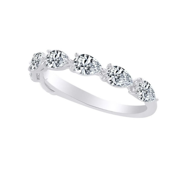 AFFY 1.09 Carat Pear Shape White Natural Diamond Wedding Band Ring 18K Solid White Gold Ring Size-6