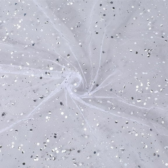 1.09 Yards 59 Inch White Glitter Sequin Mesh Sheer Paillette Sparkle Organza Glitter Tulle Transparent Shiny Polyester Fabric